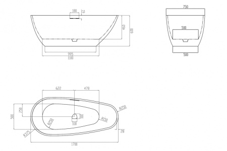Ванна из искусственого камня Abber Dortmund AM9911BW 170x75 черная  фото