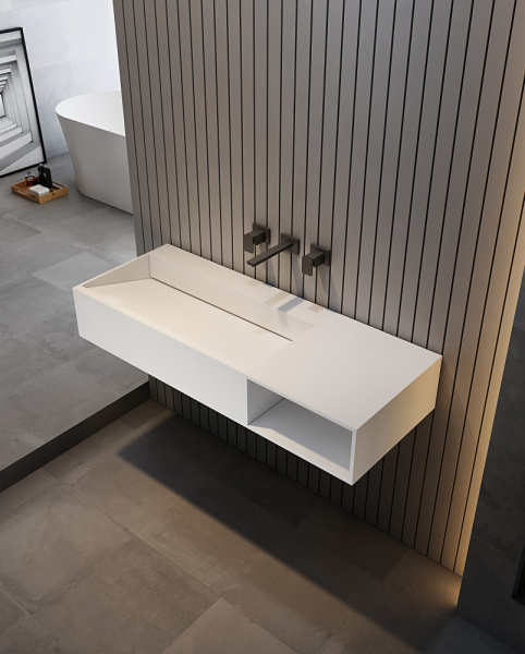 Раковина подвесная Abber Stein AS2640-1.0 R 100x46 белая матовая фото