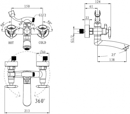 Смеситель для ванны с душем Kaiser Trio 57122-1 бронза фото