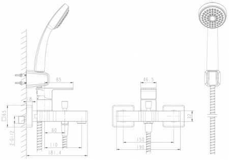 Смеситель для ванны с душем Bravat Riffle F672106C-B фото