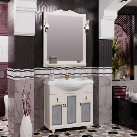 Мебель для ванной Opadiris Тибет 85 слоновая кость/с художественным стеклом фото