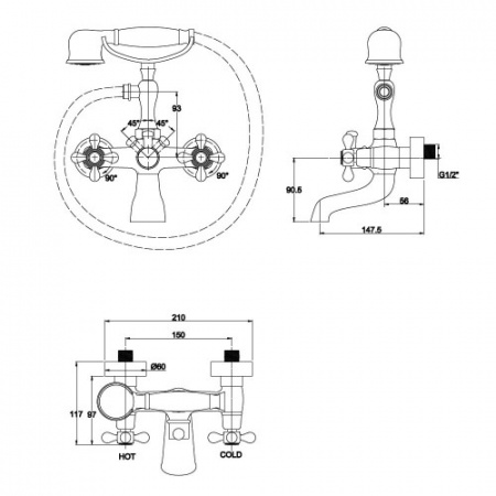 Смеситель для ванны с душем Kaiser Carlson Style 44223-1 фото