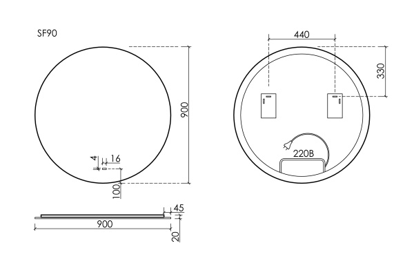 Зеркало с подсветкой Sancos Sfera 2.0 SF2.900 90x90 фото