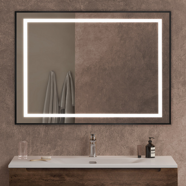 Зеркало с подсветкой и сенсорным выключателем BelBagno SPC-KRAFT-1000-800-SENS-NERO 100x80 черное фото