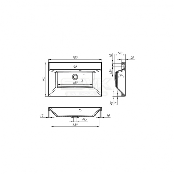 Раковина встраиваемая Art&Max AM-LAV-700-MR-FА 70 см фото