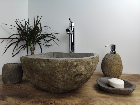 Накладная раковина из речного камня RS141 (47*39*15) фото