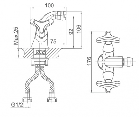 Смеситель для биде двухвентильный D&K Goethe Hessen DA1382241 фото