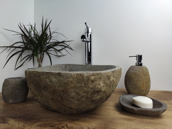 Накладная раковина из речного камня RS141 (47*39*15) фото