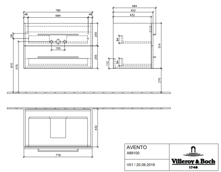 Тумба с раковиной Villeroy&Boch Avento A89100B4 80 см фото