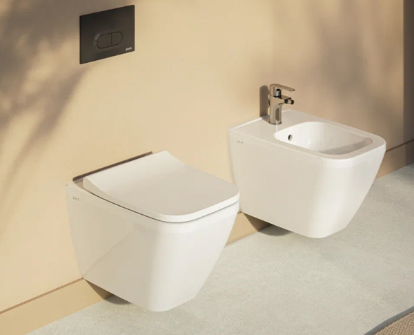 Унитаз комплект с инсталляцией VitrA Integra Square 9856B003-7206 с тонким сиденьем с микролифтом клавиша хром матовый фото