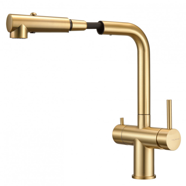 Смеситель для кухни под фильтр с вытяжной лейкой Milacio Ultra Monte MCU.561.GD брашированное золото фото