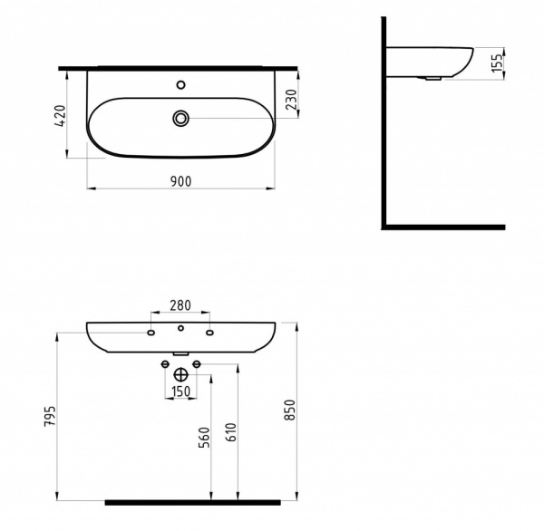 Раковина Bien Vokha MDLS09001FD1B7000 90x42 фото