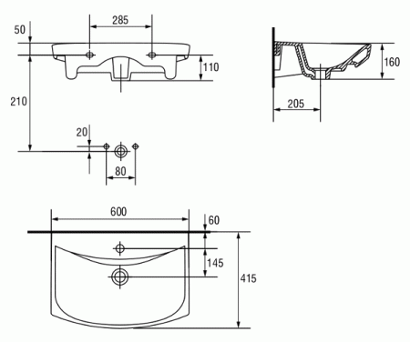 Подвесная раковина Cersanit Carina S-UM-CAR60/1-w 60 см фото