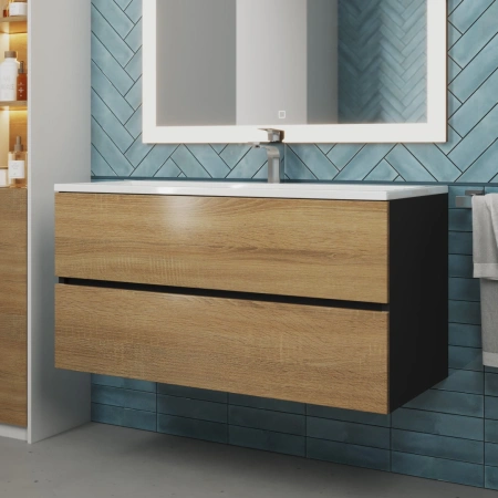 Тумба под раковину Uperwood Barsa 100 293020540 черная/дуб сонома фото