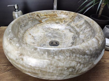 Накладная раковина из оникса Indo Donut Grey Big DO-000170 фото