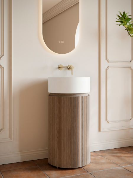 Тумба с раковиной AltroBagno Чиа (Chia) 450 ALTROBAGNOChia450VeletBeigeOak/MatteWhite фото