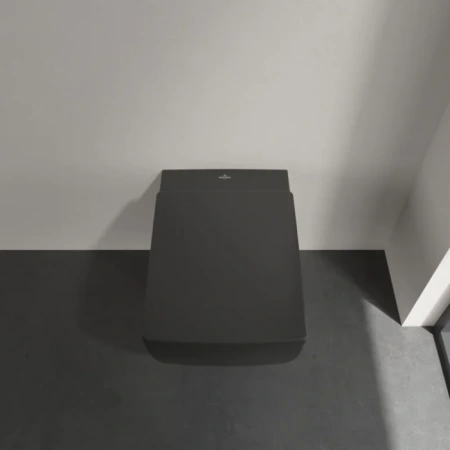 Подвесной унитаз безободковый Villeroy & Boch Memento 2.0 Ebony CeramicPlus 4633R0S5 черный матовый фото