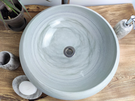 Раковина из камня андезит Indo Donut Blue Medium Alur DA-00150 фото