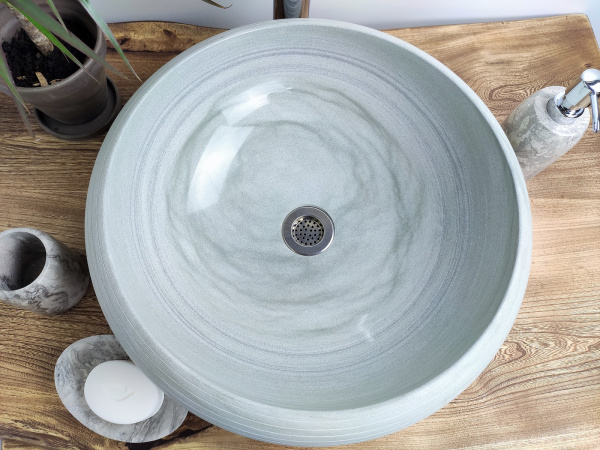 Раковина из камня андезит Indo Donut Blue Medium Alur DA-00150 фото
