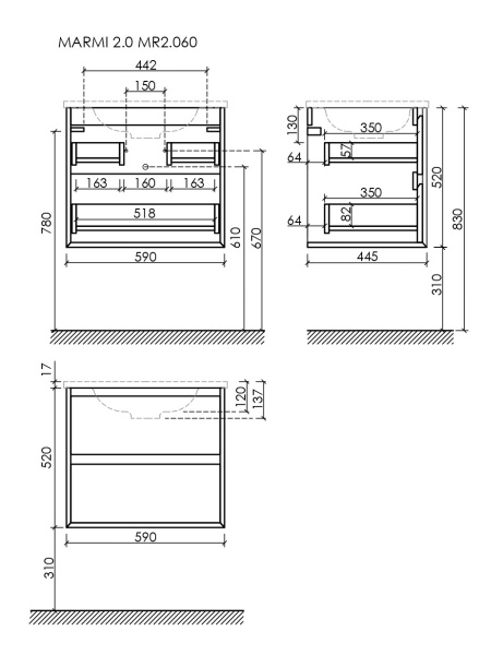 Тумба под раковину Sancos Marmi 2.0 MR2.060ECH дуб чарльстон фото
