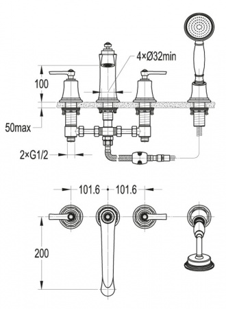 Смеситель на борт ванны Cezares Liberty LIBERTY-F-BVD4-01 фото