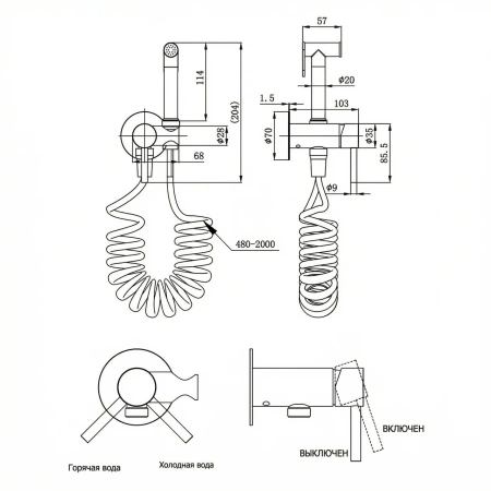 Гигиенический душ со смесителем с пружинным шлангом Bravat D9190CP-SW фото