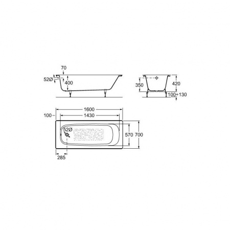 Чугунная ванна Roca Continental 21291200R с п/ск покрытием 160x70 фото