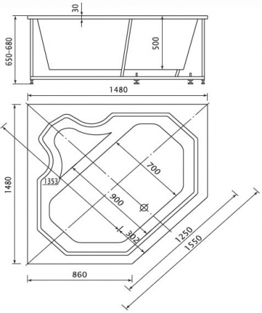 Акриловая ванна Aquatek Лира с гидромассажем 150x150 фото