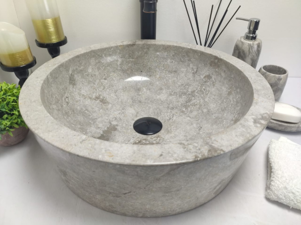 Накладная раковина из мрамора Drum Grey Medium DM-00197 (45*45*15см) фото