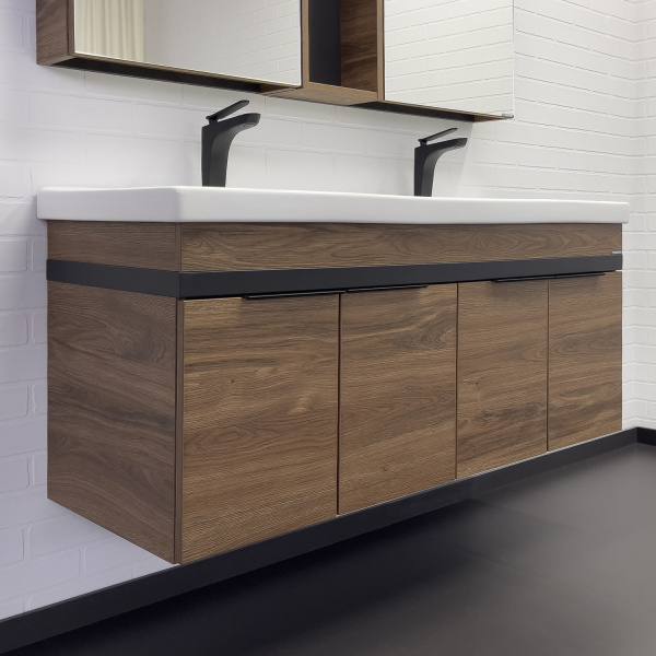 Тумба-умывальник Comforty Дуэт-125 дуб тёмно-коричневый с раковиной Гармония 125 00-00017178CF фото