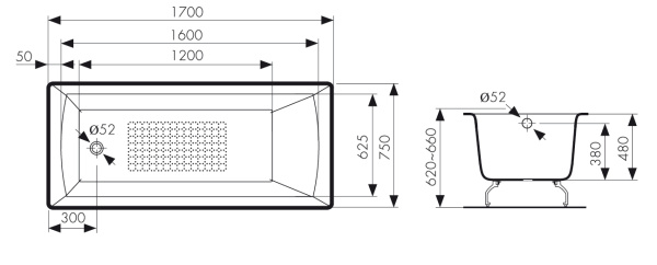 Чугунная ванна Kaiser КВ-1804 170x75 с антискользящим покрытием фото
