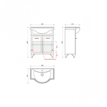 Тумба под раковину Kaksa Патина 004486 65 см серый с черным фото