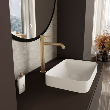 Высокий смеситель для раковины Vincea City VBF-2C2BG брашированное золото фото