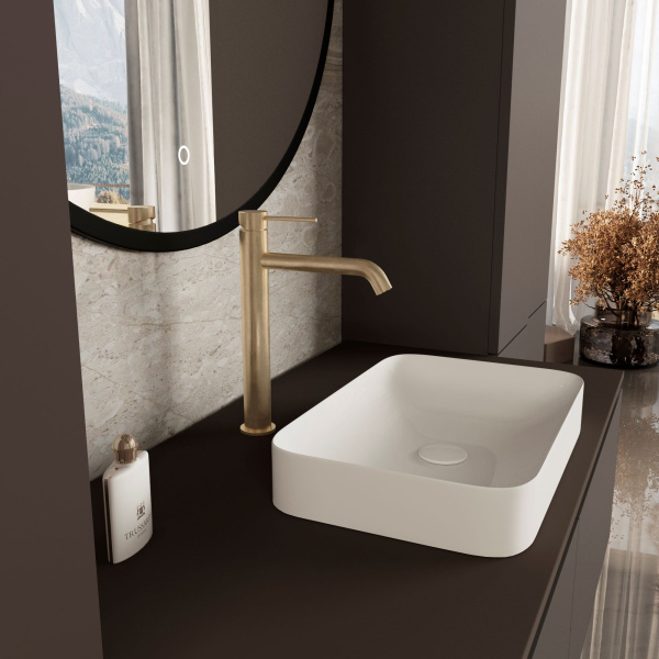 Высокий смеситель для раковины Vincea City VBF-2C2BG брашированное золото фото