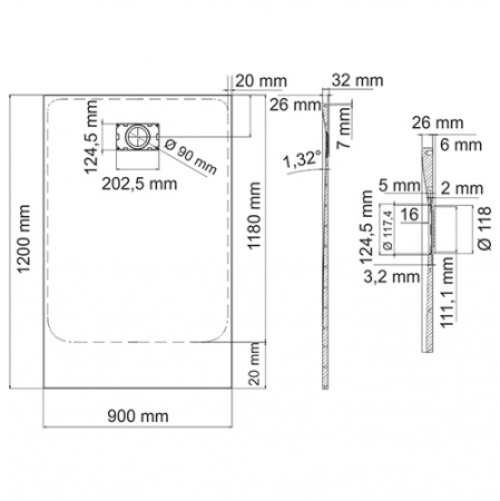 Поддон для душа WasserKRAFT Leine 35T07 120х90 фото