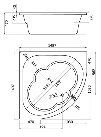 Акриловая ванна Santek Канны 1.WH111983 150х150 фото