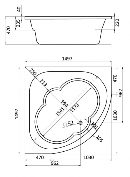 Акриловая ванна Santek Канны 1.WH111983 150х150 фото