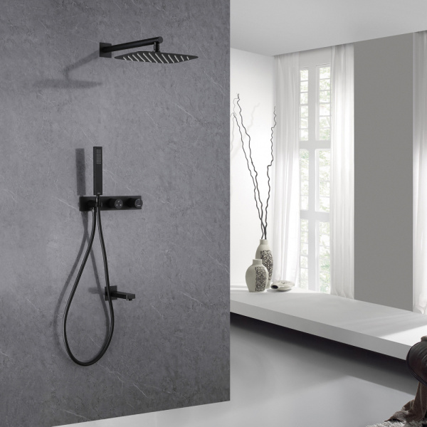 Душевая система скрытого монтажа Abber Rund AF8717B черная матовая фото