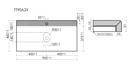 Столешница с отверстием под смеситель Sancos TT90A2X 90 см, kreman фото