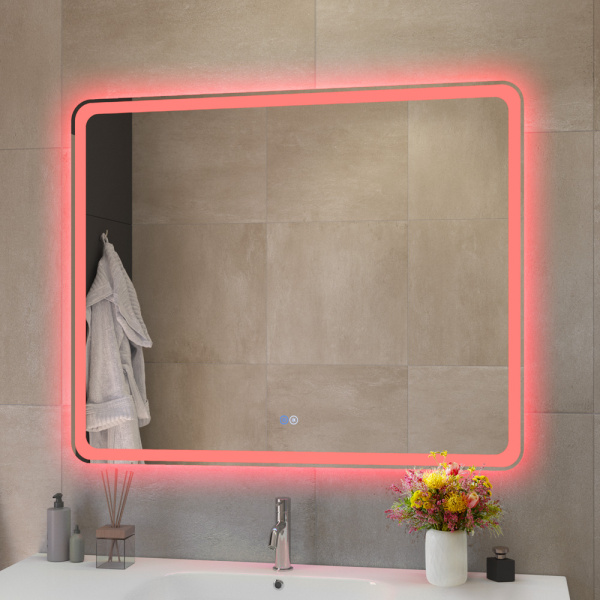 Зеркало с контурной разноцветной подсветкой RGB и сенсорным выключателем Cezares Multicolore CZR-SPC-MC-1000-800-RGB-TCH 100x80 фото