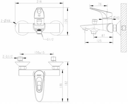 Смеситель для ванны с душем Bravat Drop-D F648162C-B-RUS фото