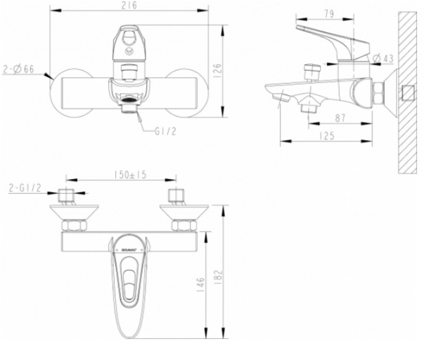 Смеситель для ванны с душем Bravat Drop-D F648162C-B-RUS фото