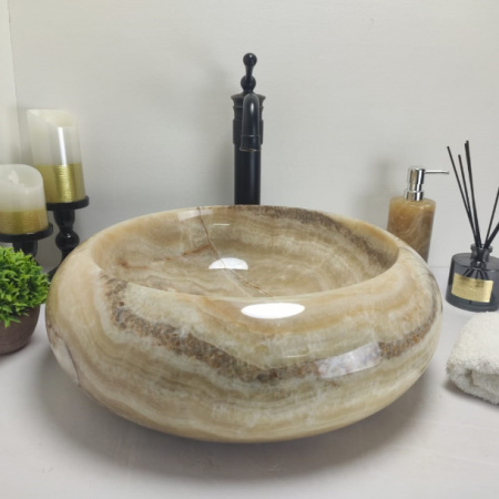 Раковина из оникса Indo Donut Yellow Medium DO-00273 фото