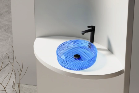 Накладная раковина стеклянная Abber Glas AK2301DB 39x39 синяя фото