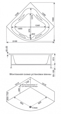 Ванна акриловая с гидромассажем Bas Империал 150х150 фото