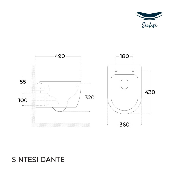 Подвесной унитаз безободковый Sintesi DANTE SIN-TS-DNT-191 с сиденьем фото