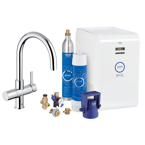 Смеситель для кухни с фильтром для воды Grohe Chilled & Sparkling 31323001 с функцией и газирования воды фото
