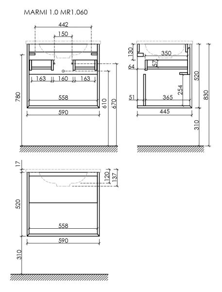 Тумба под раковину Sancos Marmi 1.0 MR1.060ECH дуб чарльстон фото