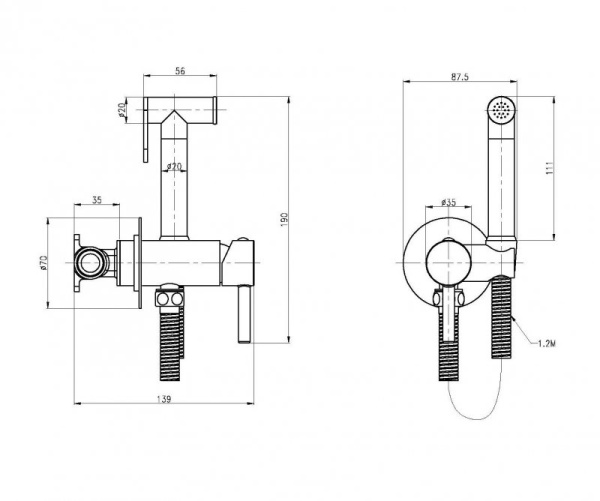 Гигиенический душ со смесителем Cezares CZR CZR-SET-DA1-ID2-FMM120-NOP черный матовый фото